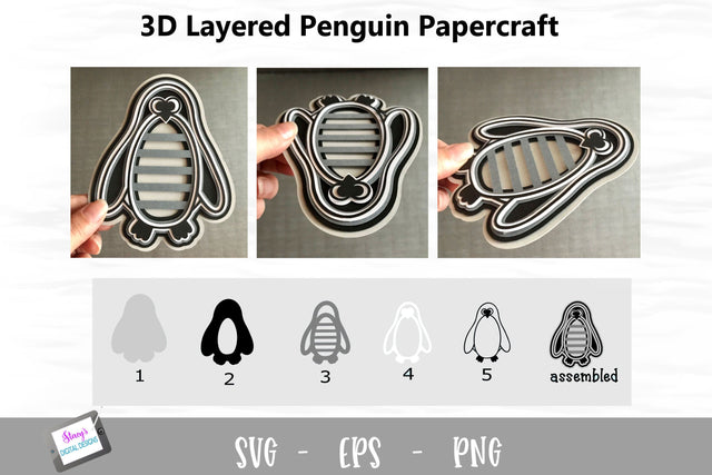 3D Layered Penguin SVG Design 3D Paper Stacy's Digital Designs 