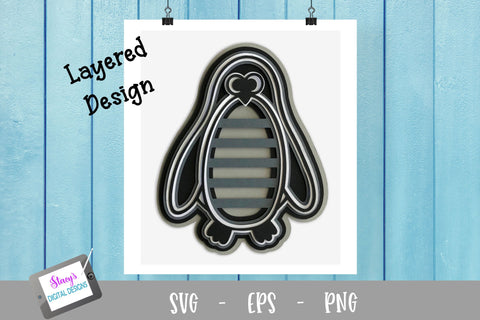 3D Layered Penguin SVG Design 3D Paper Stacy's Digital Designs 