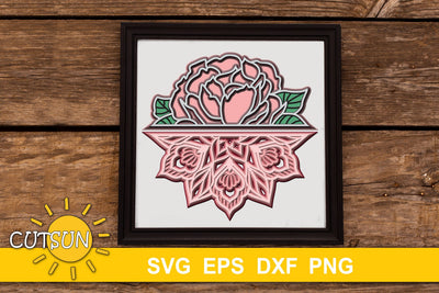 3D Layered Peony Split Mandala SVG - 5 layers 3D Paper CutsunSVG 