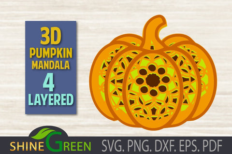 3D Layered Pumpkin Mandala SVG - Fall, Autumn 3D Paper Shine Green Art 