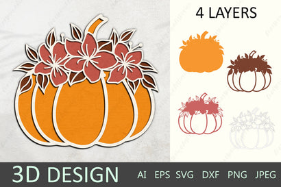3d layered pumpkin with flowers and fall leaves svg, Thanksgiving clipart, Paper cut 3D Paper AnastasiyaArtDesign 