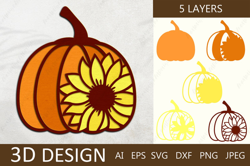3d layered pumpkin with sunflower svg, Flower fall pumpkin paper cut 3D Paper AnastasiyaArtDesign 