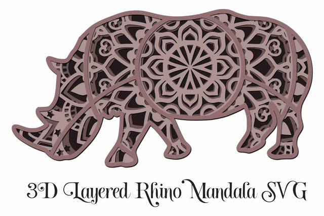 3D Layered Rhinoceros Mandala SVG file, layered cut file, 4 layers for Cricut or Cameo SVG Digital Honeybee 