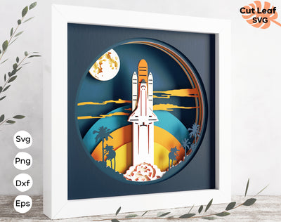 3d layered Rocket SVG, Shadow box svg, laser cut files, cnc files for wood, space svg, Shuttle svg, galaxy svg, papercraft, Glowforge 3D Paper CutLeafSvg 