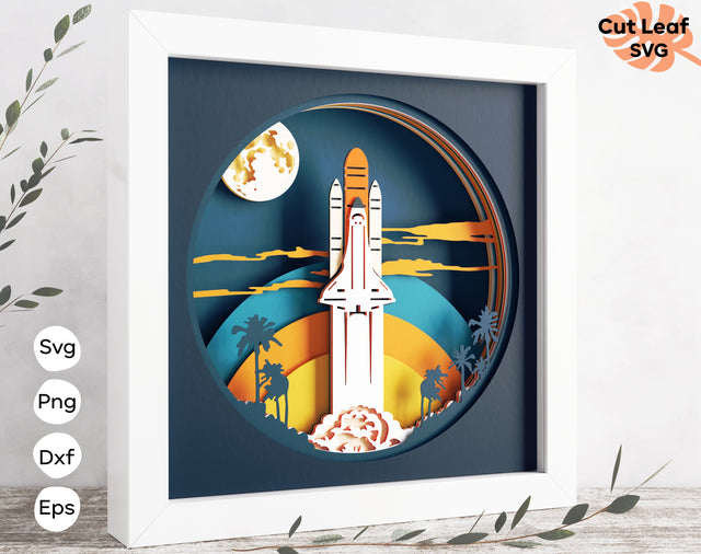 3d layered Rocket SVG, Shadow box svg, laser cut files, cnc files for wood, space svg, Shuttle svg, galaxy svg, papercraft, Glowforge 3D Paper CutLeafSvg 
