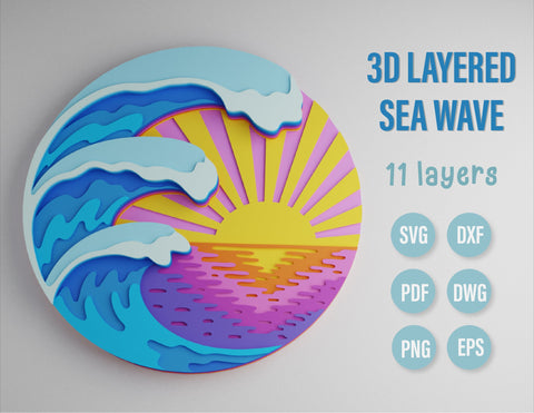 3D Layered Sea wave SVG | 3d Layered Mandala | Paper cut sea 3D Paper MagicArtLab 