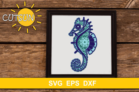 3D Layered Seahorse Mandala cut file for crafters 5 layers 3D Paper CutsunSVG 