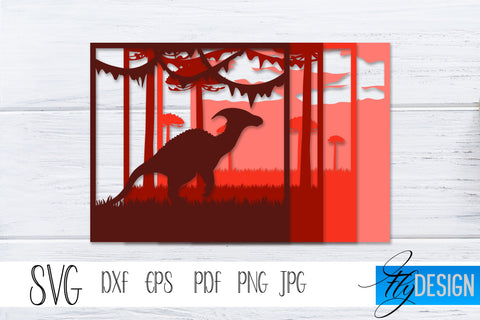 3D Layered Shadowbox. Dinosaur SVG, Dino Lightbox SVG SVG Fly Design 