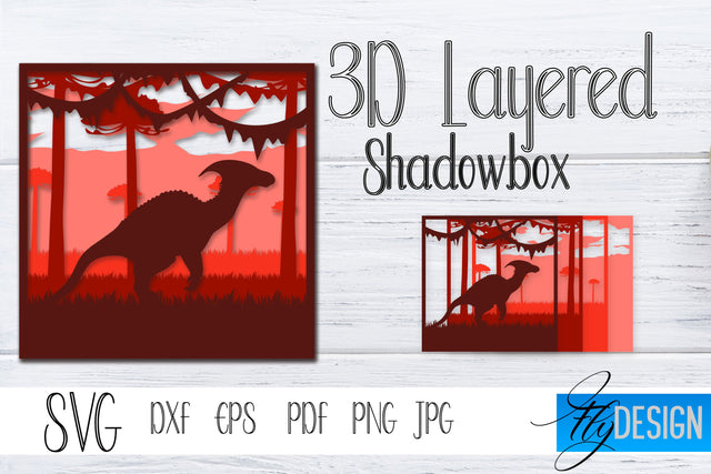 3D Layered Shadowbox. Dinosaur SVG, Dino Lightbox SVG SVG Fly Design 