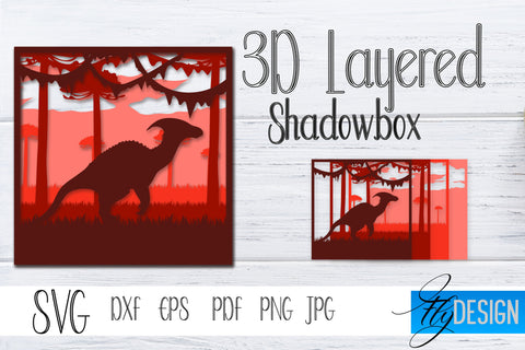 3D Layered Shadowbox. Dinosaur SVG, Dino Lightbox SVG SVG Fly Design 