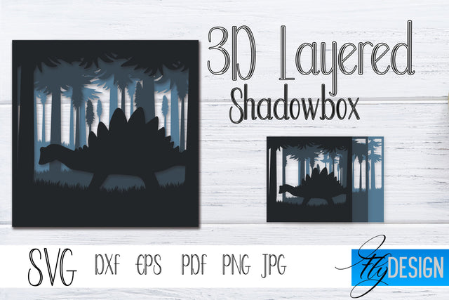 3D Layered Shadowbox. Dinosaur SVG, Dino Lightbox SVG vol.2 SVG Fly Design 