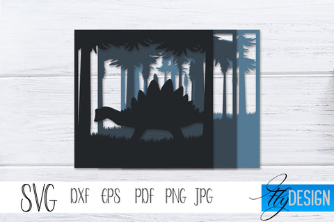 3D Layered Shadowbox. Dinosaur SVG, Dino Lightbox SVG vol.2 SVG Fly Design 