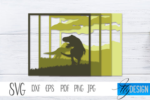 3D Layered Shadowbox. Dinosaur SVG, Dino Lightbox SVG vol.3 SVG Fly Design 