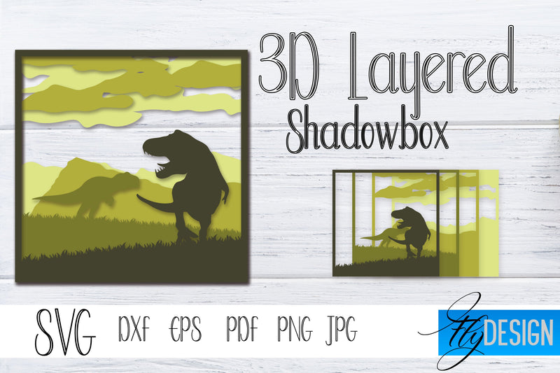 3D Layered Shadowbox. Dinosaur SVG, Dino Lightbox SVG vol.3 SVG Fly Design 