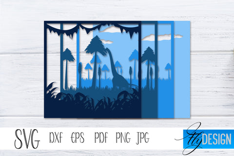3D Layered Shadowbox. Dinosaur SVG, Dino Lightbox SVG vol.4 SVG Fly Design 