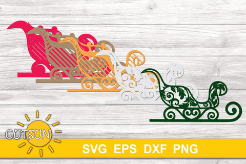 3D Layered Sleigh SVG | 3D Layered Santa's sleigh SVG 3D Paper CutsunSVG 