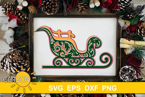 3D Layered Sleigh SVG | 3D Layered Santa's sleigh SVG 3D Paper CutsunSVG 