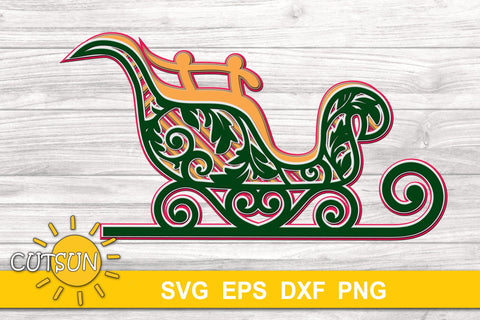 3D Layered Sleigh SVG | 3D Layered Santa's sleigh SVG 3D Paper CutsunSVG 