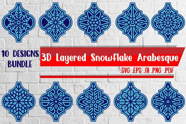 3D Layered Snowflake Arabesque Bundle svg eps ai png pdf 3D Paper zafrans studio 