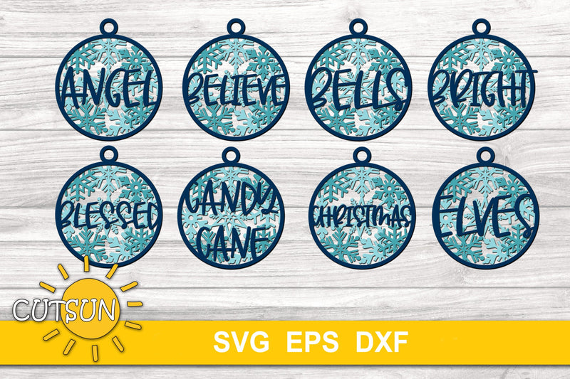 3D Layered Snowflake ornaments Christmas words bundle 3D Paper CutsunSVG 