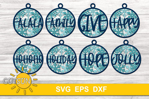 3D Layered Snowflake ornaments Christmas words bundle 3D Paper CutsunSVG 