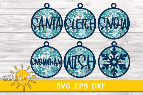 3D Layered Snowflake ornaments Christmas words bundle 3D Paper CutsunSVG 
