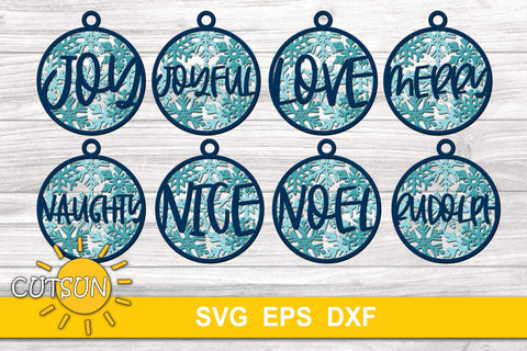 3D Layered Snowflake ornaments Christmas words bundle 3D Paper CutsunSVG 