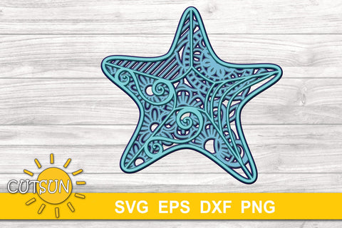 3D Layered Starfish Mandala SVG for crafters 5 layers 3D Paper CutsunSVG 