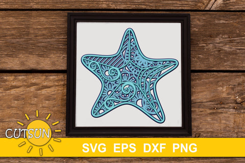 3D Layered Starfish Mandala SVG for crafters 5 layers 3D Paper CutsunSVG 