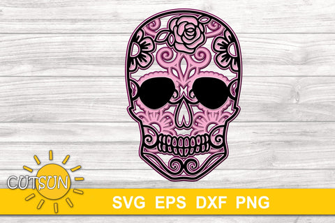 3D Layered Sugar Skull Mandala SVG | Halloween Layered SVG 3D Paper CutsunSVG 