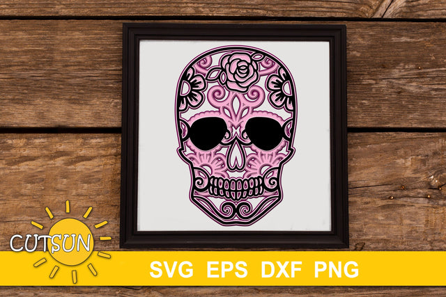 3D Layered Sugar Skull Mandala SVG | Halloween Layered SVG 3D Paper CutsunSVG 