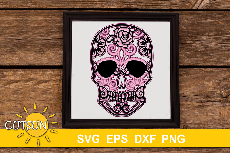 3D Layered Sugar Skull Mandala SVG | Halloween Layered SVG 3D Paper CutsunSVG 