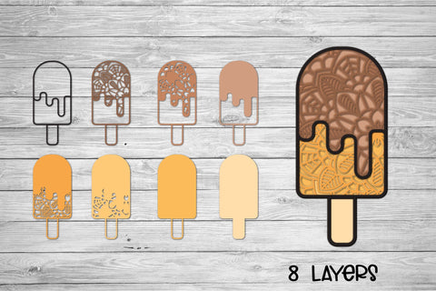3D Layered SVG Ice Cream Bar, Summer SVG Cut File. 3D Paper Elinorka 