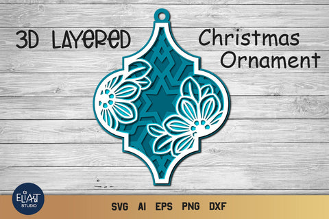 3D Layered SVG Ornament, Floral SVG Christmas Tile Ornament. SVG Elinorka 