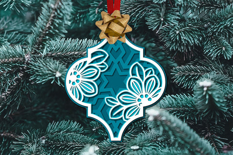 3D Layered SVG Ornament, Floral SVG Christmas Tile Ornament. SVG Elinorka 