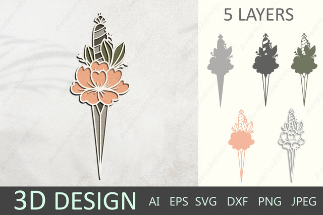 3d layered sword with flower svg, Gothic design, Floral dagger paper cut file SVG AnastasiyaArtDesign 