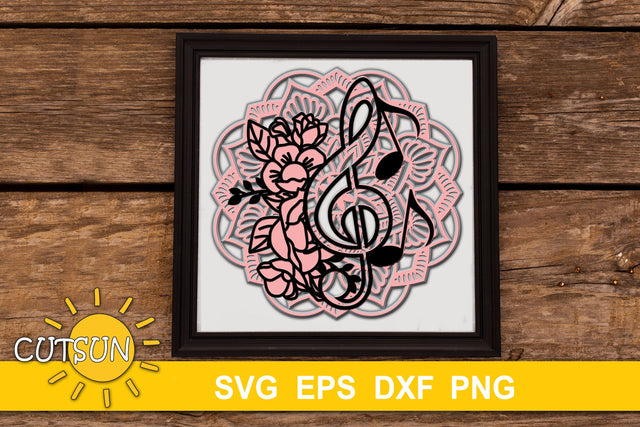 3D Layered Treble Clef Mandala SVG | 3D layered Music SVG 3D Paper CutsunSVG 