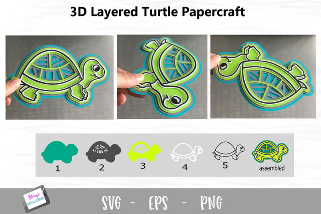 3D Layered Turtle SVG Design 3D Paper Stacy's Digital Designs 