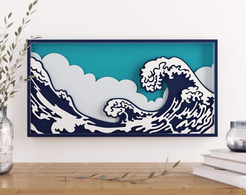 3d Layered Wave svg, 3d svg, Shadow box svg, laser cut files, cnc files for wood, japanese svg, wave svg, ocean svg, Glowforge, dxf for cnc SVG CutLeafSvg 