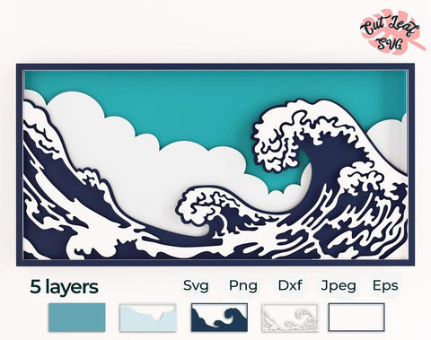 3d Layered Wave svg, 3d svg, Shadow box svg, laser cut files, cnc files for wood, japanese svg, wave svg, ocean svg, Glowforge, dxf for cnc SVG CutLeafSvg 