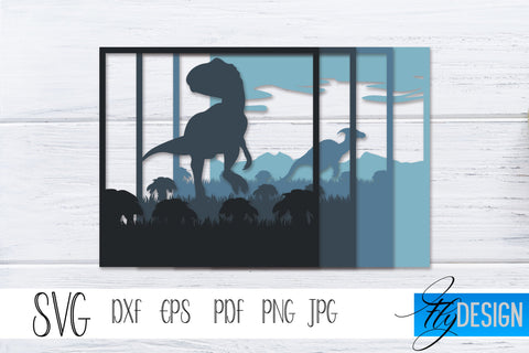 3D Layeyrd Shadowbox. Dinosaur SVG, Dino Lightbox SVG vol.5 SVG Fly Design 