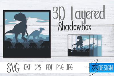 3D Layeyrd Shadowbox. Dinosaur SVG, Dino Lightbox SVG vol.5 SVG Fly Design 