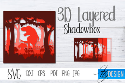 3D Layeyrd Shadowbox. Dinosaur SVG, Dino Lightbox SVG vol.6 SVG Fly Design 