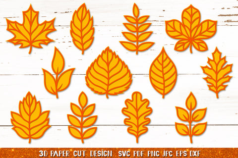 3D Leaves Papercut Bundle SVG,Fall Leaves Silhouette SVG SVG goodfox86 