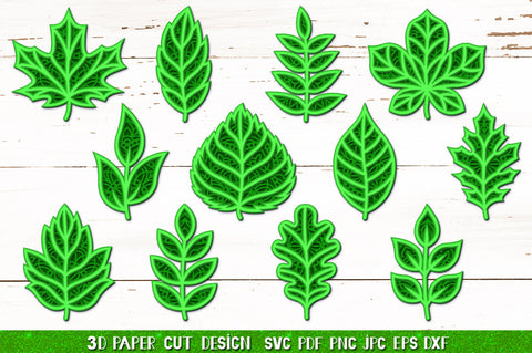 3D Leaves Papercut Bundle SVG,Fall Leaves Silhouette SVG SVG goodfox86 