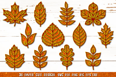 3D Leaves Papercut Bundle SVG,Fall Leaves Silhouette SVG SVG goodfox86 