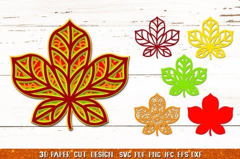 3D Leaves Papercut Bundle SVG,Fall Leaves Silhouette SVG SVG goodfox86 