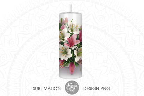 3D Lilies tumbler wrap, 3d tumbler design Sublimation Artisan Craft SVG 