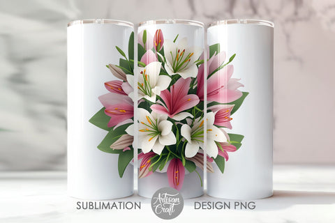 3D Lilies tumbler wrap, 3d tumbler design Sublimation Artisan Craft SVG 