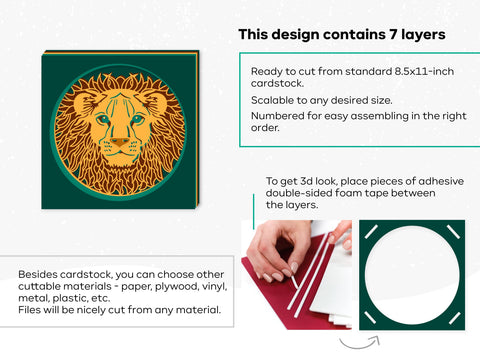 3d Lion svg - Shadow box svg, 3d shadow box svg 3D Paper CutLeafSvg 